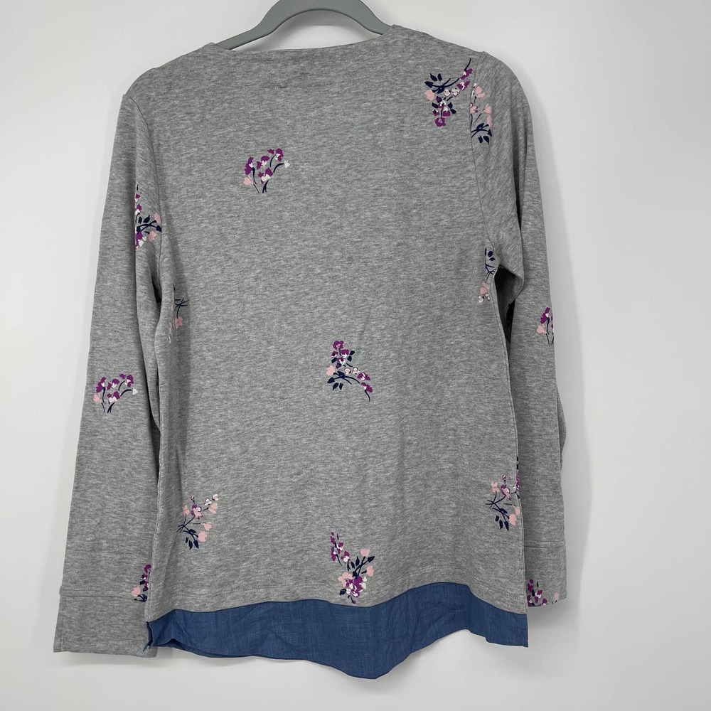 CROFT & BARROW GRAY & BLUE LAYERED LOOK FLORAL DESIGN LONG SLEEVE TOP SMALL